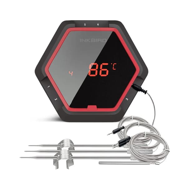 Trådløs BBQ-termometer, Bluetooth-kompatibel, op til 6 prober, 6XS Rød 4 sensor