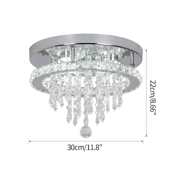 Luksus Krystal Loftlampe, D30 * H22cm, alsidig LED-belysning,D30cm-b, Varm Hvid D30cm-b