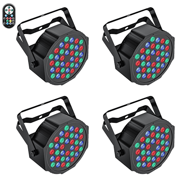 LED Par Lys 36W, RGB Scenebelysning, DMX Kontrol,4 stk., EU-stik 4PCS 4PCS