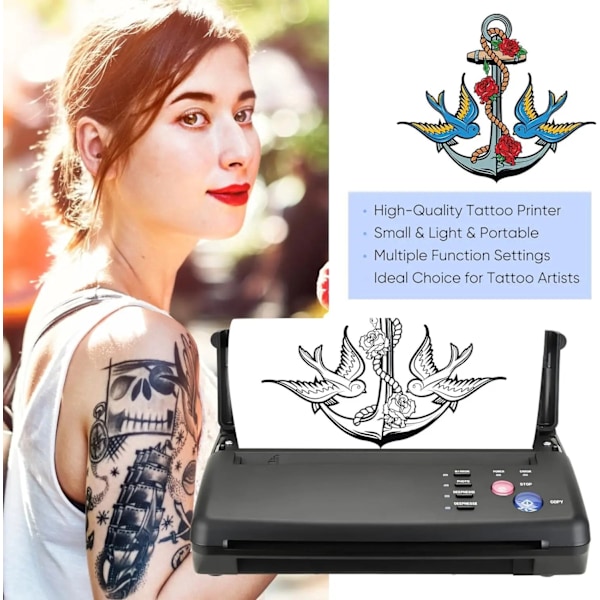 Tatoveringsskabelonprinter, termisk udskrivning, med 10 stk. overføringspapir EU Plug