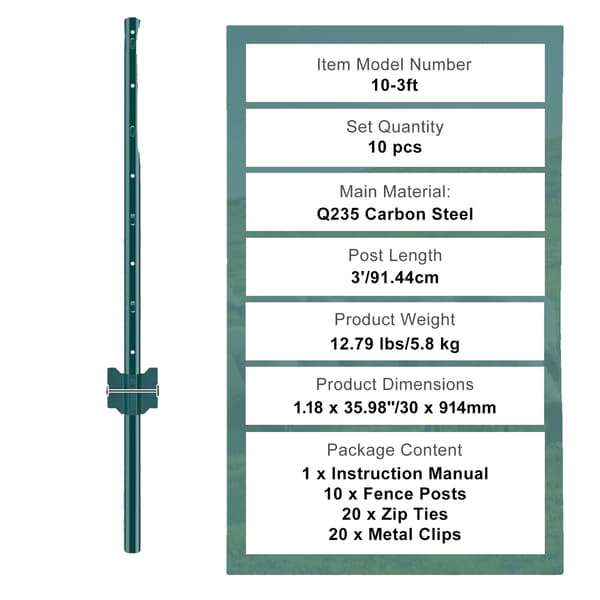 T-Post, Heavy Duty Metal, Alsidig Anvendelse, 10c 3inch