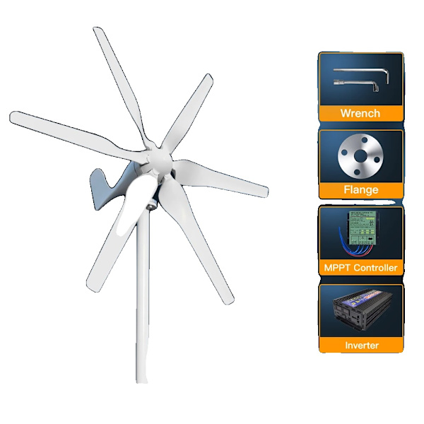 Vindmølle, 3000W effekt, 5 blade, 24 volt 12 volt, Gratis MPPT-controller, 3000W, off-grid system 1, 3000W, 12V