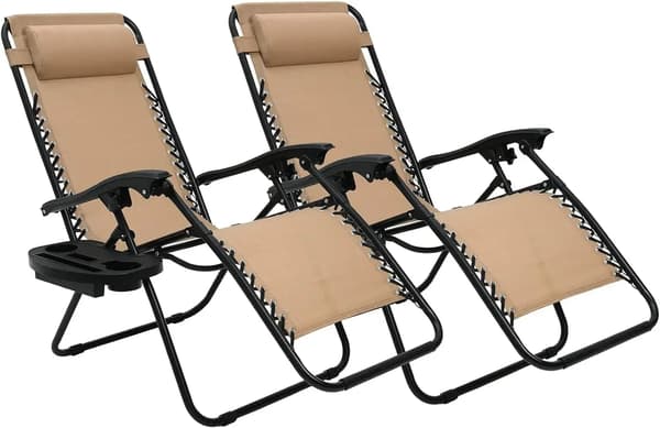 Lænestol, Justerbar Position, Sammenklappeligt Design, Beige 2stk