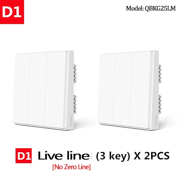 Älykäs ZigBee-seinäkytkin, langaton ohjaus, energiatehokas (ei tarvitse nollajohtoa, 2 kpl),D1 Ei neutraali 3KX2 D1 No Neutral 3KX2 D1 No Neutral 3KX2