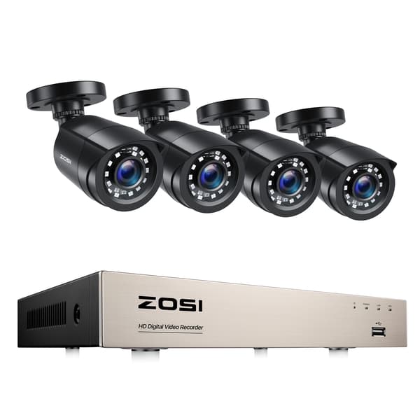 CCTV-system, 8CH, Nattesyn, Med 4 sorte kameraer, Ingen