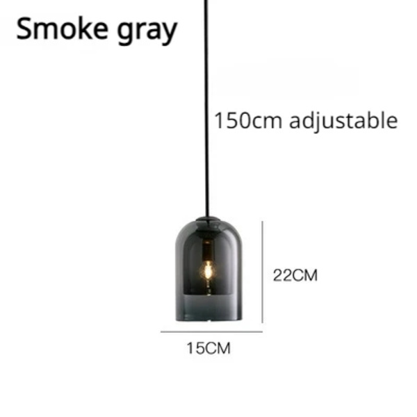 Nordisk Hængelampe, Justerbar Snor, Moderne Glassten Finish,Røggrå, hvidt lys Smoky gray