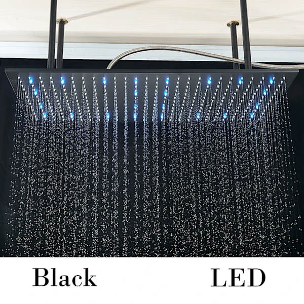 LED Duschmunstycke, Nickel Finish, Rektangulär Design, Svart A