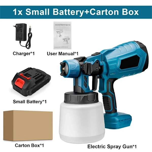 1500W Trådlös Färgspruta, Justerbar Flöde, 1000ML Kapacitet,1 Batteri 1 EU-kontakt 1 Battery 1 EU Plug 1 Battery 1 EU Plug