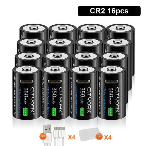 CR2-batteri, 3,7 Volt, uppladdningsbart, 16PCS Batteri
