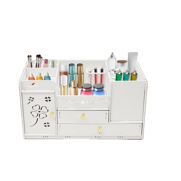 Makeup Organizer, Stor Kapacitet, To Skuffe Opbevaring, HVID