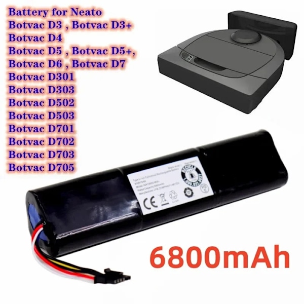 6800mAh Li-Ion -akku, 14,4V suuri kapasiteetti, yhteensopiva Neato Botvac D3 D4 D5 D6 D7:n kanssa.,6800 mAh 6800mAh 6800mAh