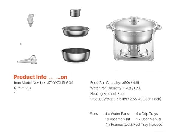 Chafing Dish, Rostfritt Stål, 5QT Kapacitet, Silverfärgad
