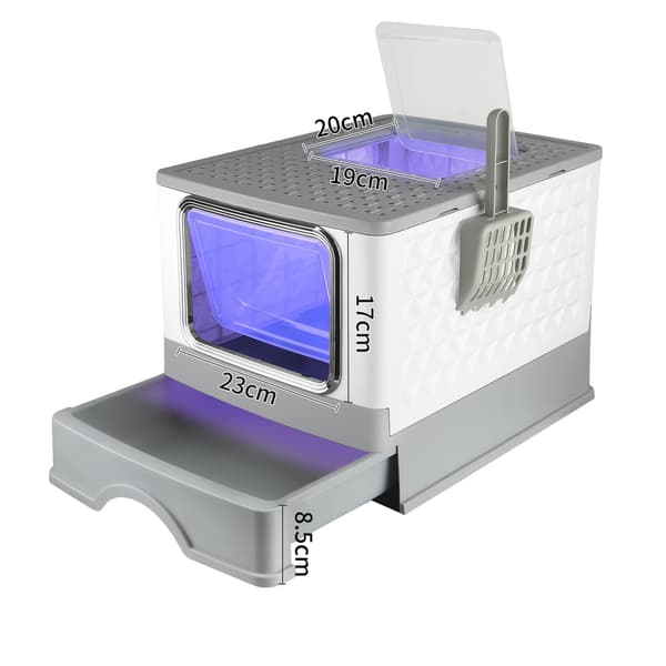 Kattlåda, UV-desinfektion, lättstädad låddesign, GRÅ