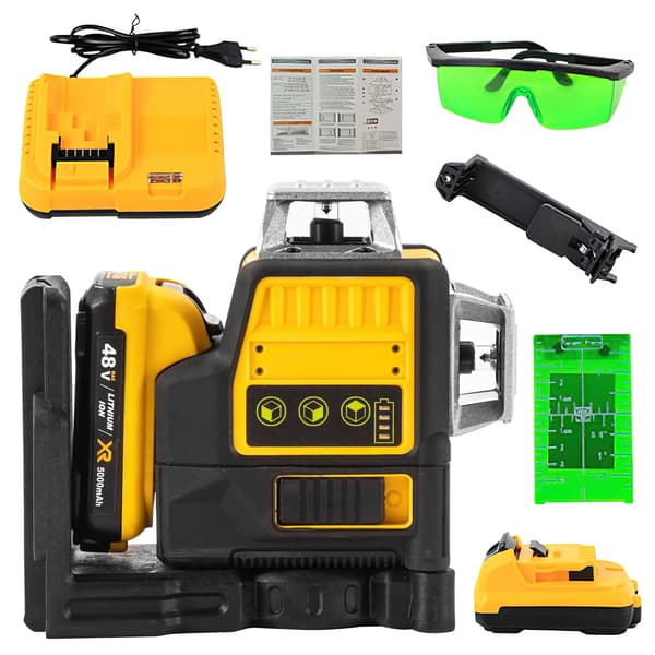 3D Laser Nivå, 12V Batteri, Grön Stråle, Självnivellerande, 12 Linjer Med Batteri