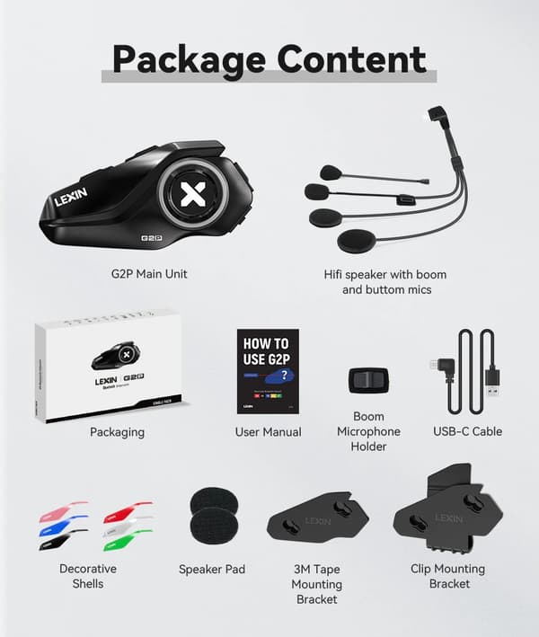 Motorcykel Intercom, Bluetooth Forbindelse, Støjdæmpningsteknologi, G2P-1PC