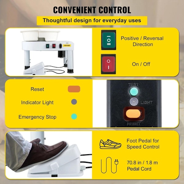 Elektrisk keramikmaskin - DIY keramiska verktyg med fotpedal - 28cm - 450W - Vit