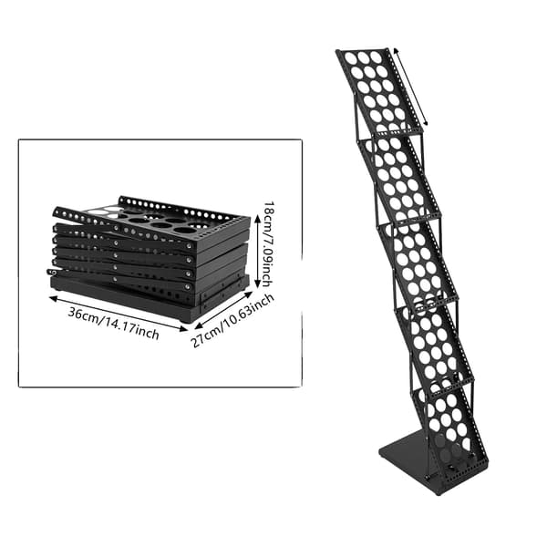 Magasinholder, 5-lags design, foldbar for nem opbevaring, sort