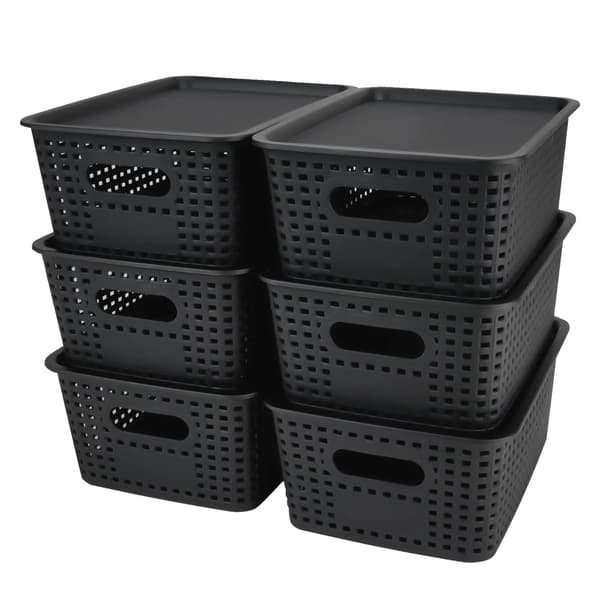 Opbevaringskurv, Stabelbar Design, Holdbart Plastik, sort, L