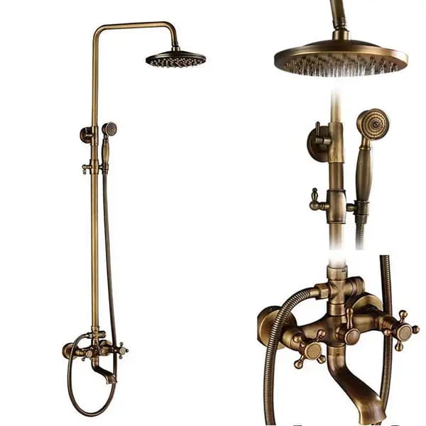 Brusearmatur, antik messing, dobbelt knapper, Antik Messing B01
