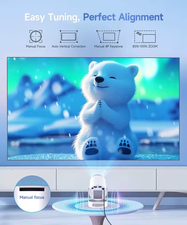 Projektor, 8000 Lumen, WiFi og Bluetooth-forbindelse, HY300 Pro-Grå, EU Stik