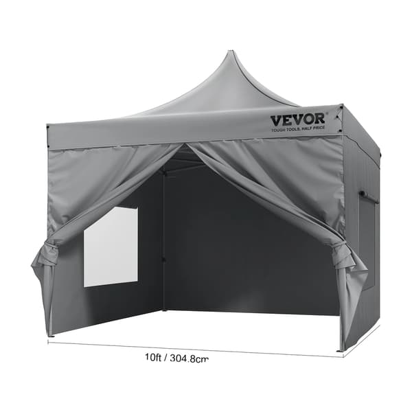 Pop Up Tält, Hållbar Polybomull, Robust Ram av Rostfritt Stål, 10x10ft Grå