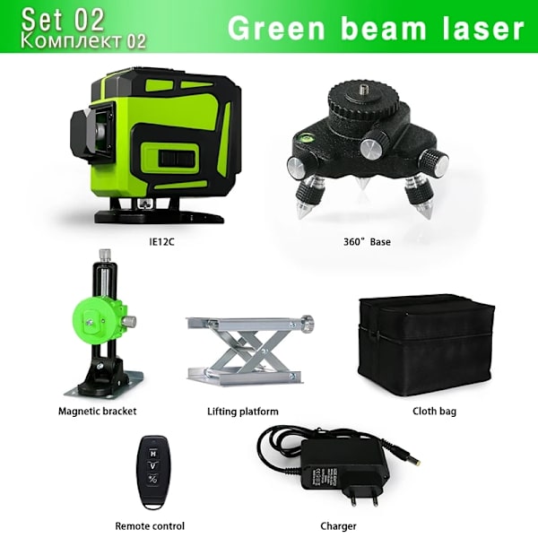 3D Selvnivellerende Grøn Stråle Laser, 20m Arbejdsradius, Fjernbetjening,IE12C-BL12 IE12C-BL12 IE12C-BL12