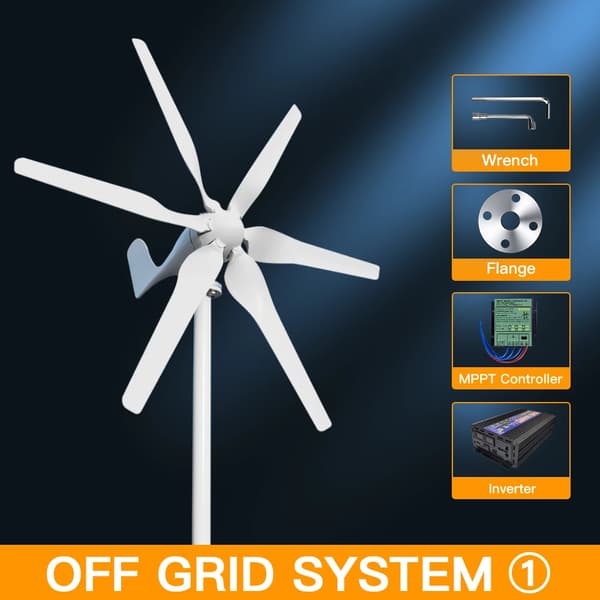 Vindmølle, 3000W effekt, 5 blade, 24 volt 12 volt, Gratis MPPT-controller, 3000W, off-grid system 1, 3000W, 24V