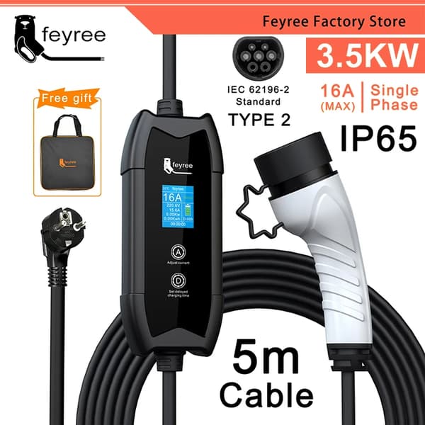 Feyree EV-laddare, 16A laddningskapacitet, 3,5KW effekt,Typ2