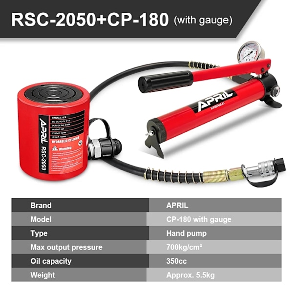 20 Ton Hydraulisk Cylinder, 700 kg/cm² Tryk, 350 cc Oliekapacitet Håndpumpe,CP-180 med måler CP-180 with gauge CP-180 with gauge