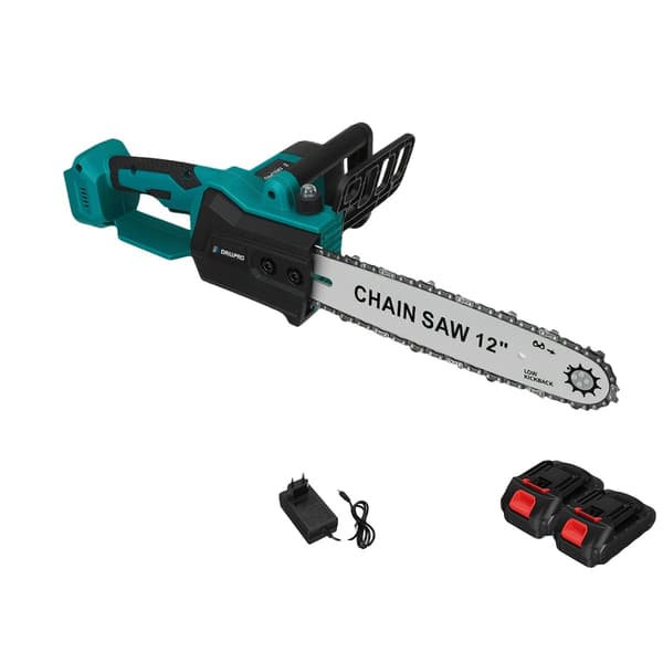 Drillpro 12 Tommer Motorsav, Børsteløs Motor, Høj Effektkapacitet, 2 Batterier