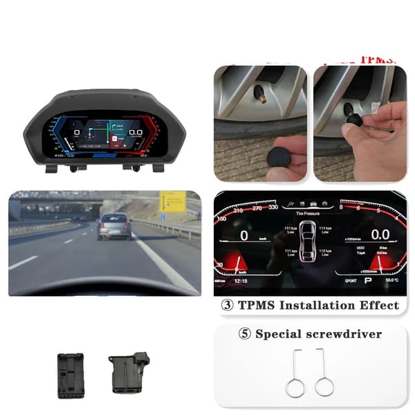 Digitalt målercluster, LCD-skærm, 1920x720 opløsning, F25 med Carplay TPMS