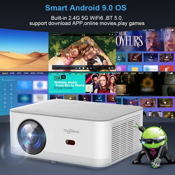 4K LED Projektor, 15000 Lumen Lysstyrke, Android 9.0 System, Android-version
