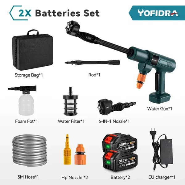 Högtryckstvätt, 200 bar tryck, borstlös motor, 2xbatteri