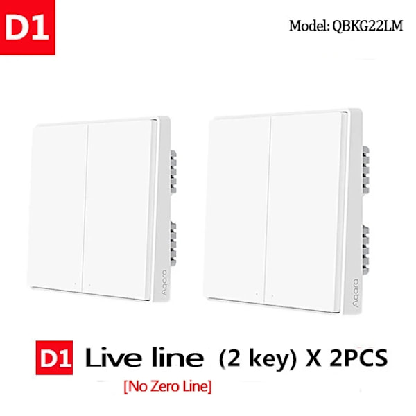 Älykäs ZigBee-seinäkytkin, langaton ohjaus, energiatehokas (ei tarvitse nollajohtoa, 2 kpl),D1 Ei Neutraali 2KX2 D1 No Neutral 2KX2 D1 No Neutral 2KX2