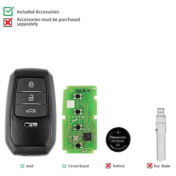 Toyota Smart Key, stöder 4D 8A 4A, nyckelskal ingår