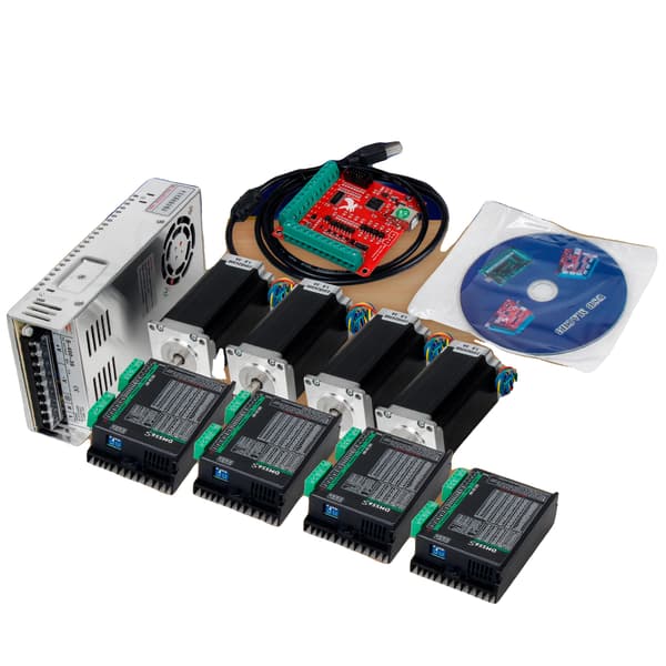 CNC Controller Kit, 4-aksessystem, 400W strømforsyning, 3A vurderet strøm, 8mm akseldiameter, dual aksel steppermotor