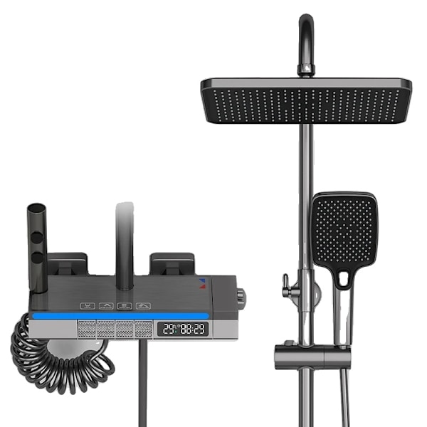 Termostaattinen suihkuhana järjestelmä, digitaalinäyttö, säädettävä korkeus 75-115cm.,Harmaa GRAY Gray