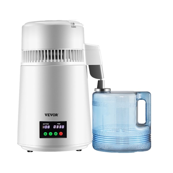 Hem Vattendestillator - 1.1 L/tim, Temp-/Tidsinställning & Torrbränningskydd - Touchskärm, Snabb Värmeavledning & Konstant Tillförsel White