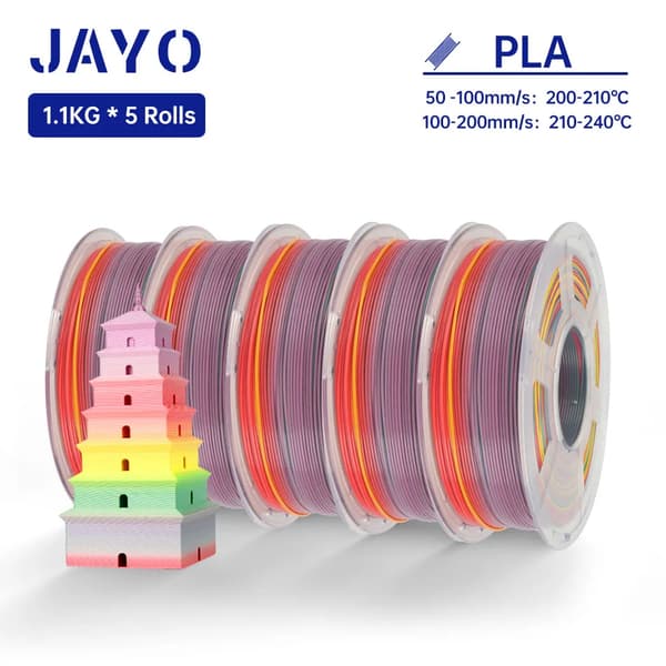 JAYO PLA Regnbågsfilament, 1,75 mm Diameter, 5 Rullar,PLA Regnbåge 01