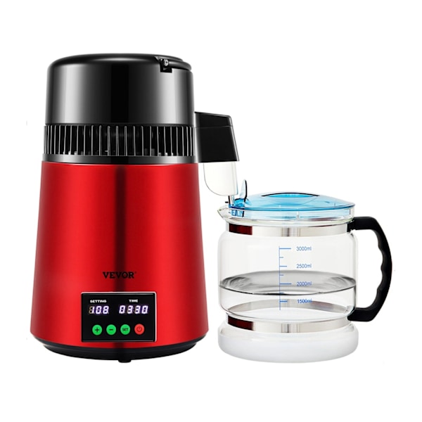 Hem Vattendestillator - 1.1 L/tim, Temp-/Tidsinställning & Torrbränningskydd - Touchskärm, Snabb Värmeavledning & Konstant Tillförsel White