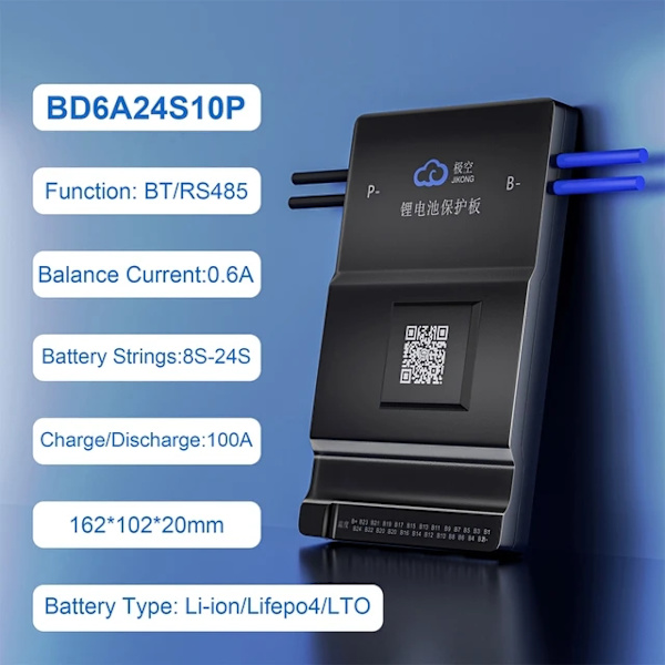 Smart Jikong BMS med aktiv balansering, 40A-200A laddning, BT- och RS485-kommunikation., BD6A24S10P BD6A24S10P