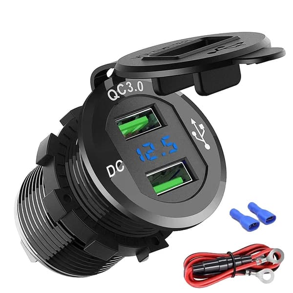 USB Oplader Stik, Hurtig Opladning 3.0, LED Digital Voltmeter, Sort med ledning