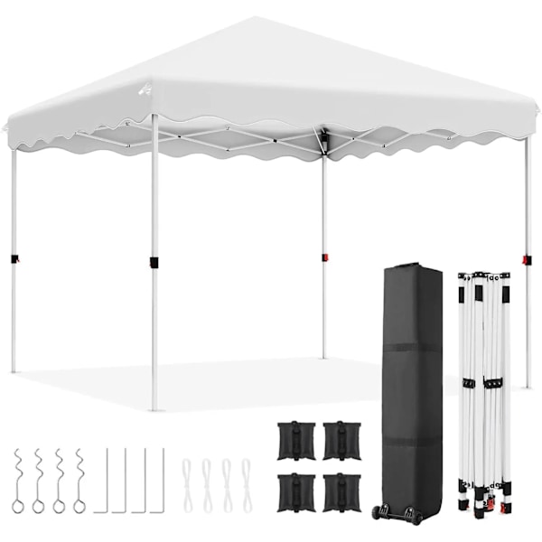 Pop Up Paviljong, Vattentät Tältmarkis, UPF50+ Solskydd 3x3m, Justerbar Höjd,Vit White White