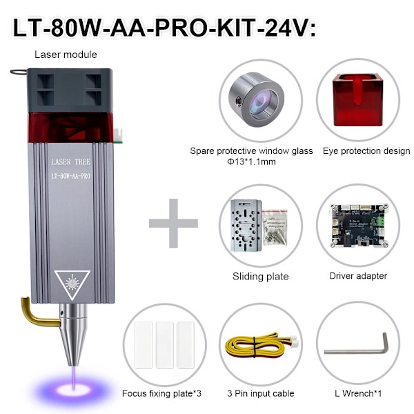 Laser Modul, Luftassistansfunktion, Precision Skärning, 80W-AA-PRO-KIT-24V