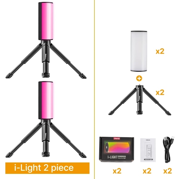 RGB Video Light Kit, säädettävä 2500K-8500K, 2000mAh akku,2 kpl valosarja 2pcs lights kit 2pcs lights kit