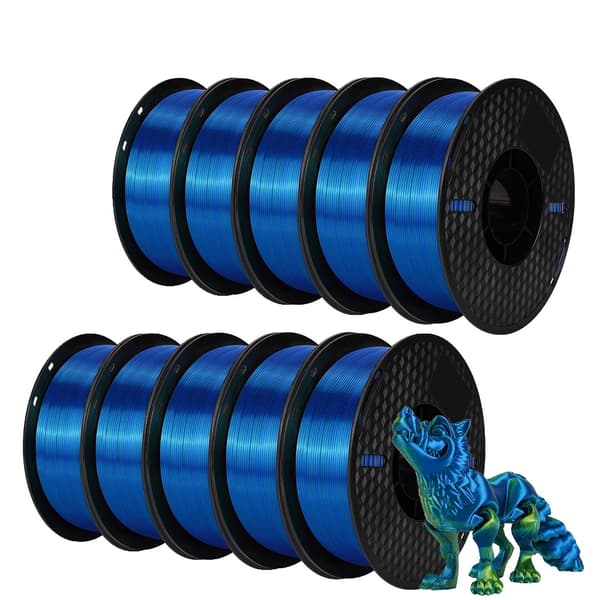 3D-skrivarfilament, 10 kg Silke PLA, Hög prestanda, Gul Grön Blå