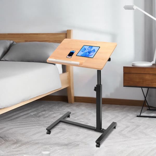 Justerbart Datorbord, MDF och Stålpipekonstruktion, Höjd Justeras 58 till 90 cm, Rektangulär Form, Låsbara Hjul, Fällbar Design