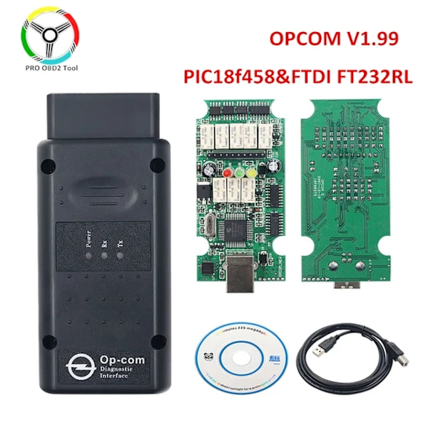 Opcom Diagnostisk Scanner, PIC18F458 Chip, Firmwareuppdatering, OPCOM V199 OPCOM V1.99 OPCOM V1.99