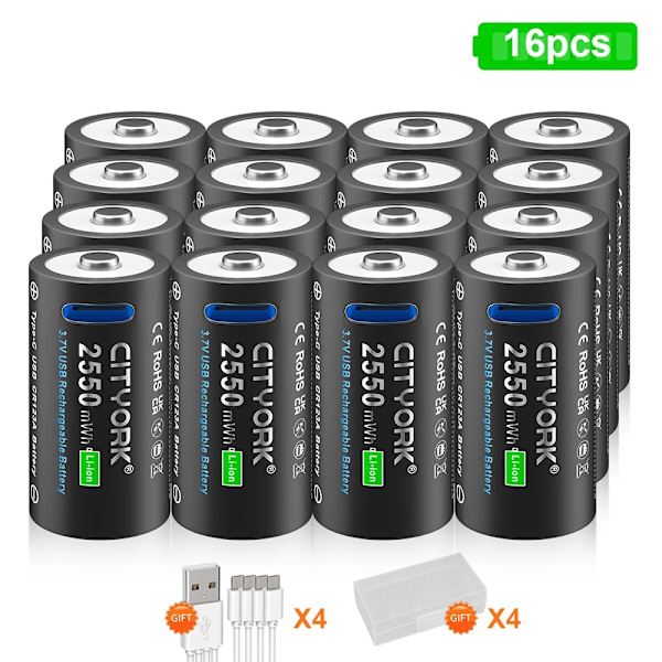 3,7V 2550mWh Genopladeligt Li-ion Batteri, CE RoHS Certificeret, 16 Pakke med USB Opladning,16 stykker 16PCS 16PCS