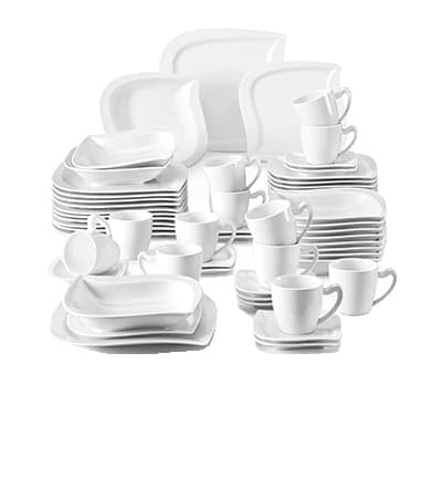 Porcelænssæt til middag, service til 6/12 personer, hvid